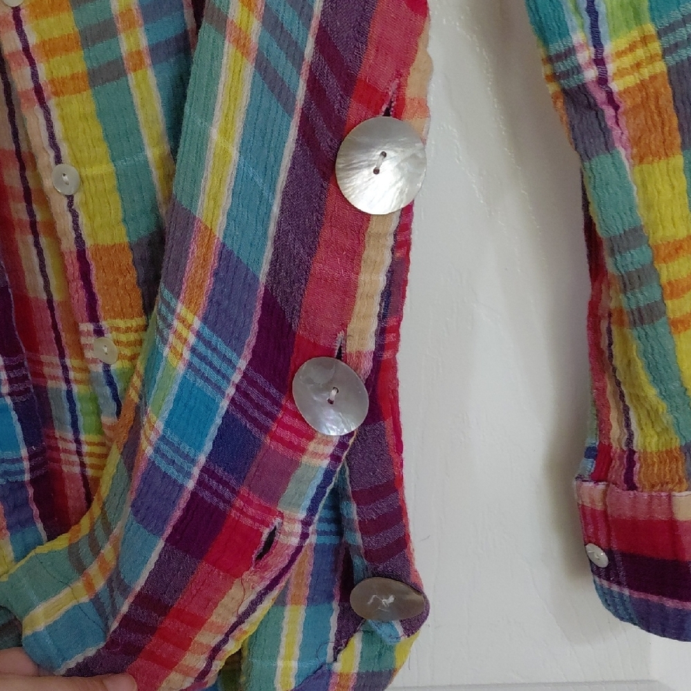 Soft Surroundings Multicolor Plaid Top with Lace Detail - Picture 5 of 5